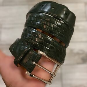 BRAGANO Men's black leather belt waist 40 basket weave contemporary casual